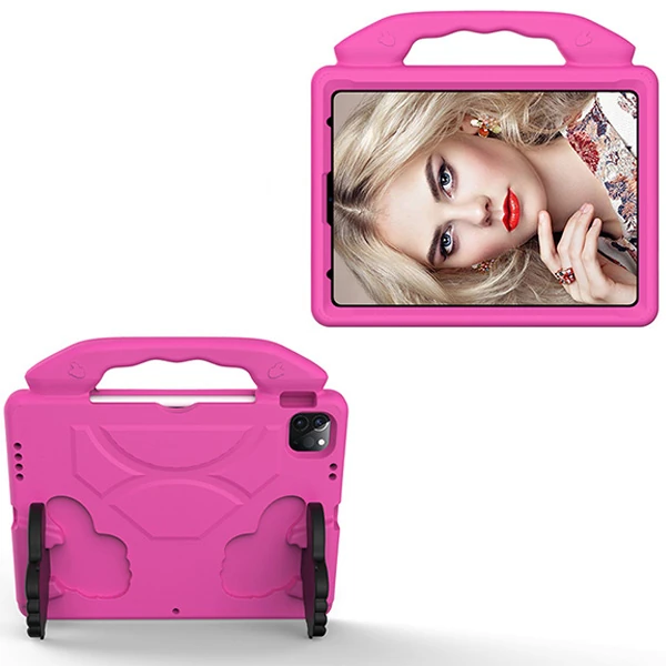 Ally İPAD PRO 11 (2021-2020-2018) Air 4. Nesil 10.9  Kılıf Eva Çocuk Shockproof Standlı Taşınabilir-(5775) - Fuşya