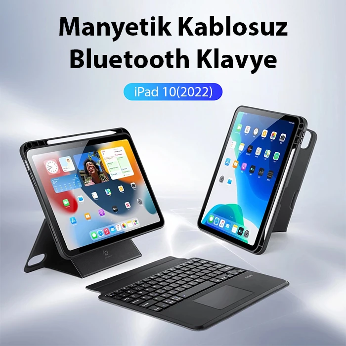 Dux Ducis iPad 10(2022) DK Series Kablosuz Bluetooth Klavye Touchpad Kılıf-(5775) - Siyah