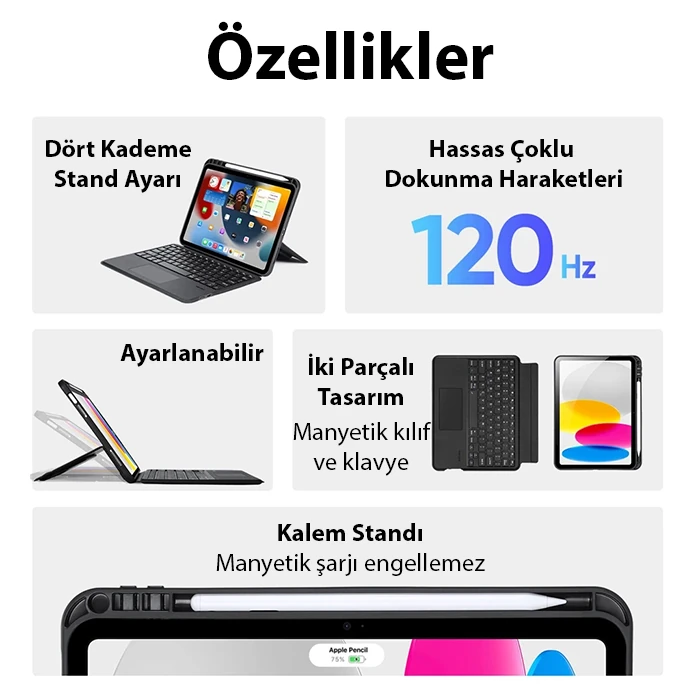 Dux Ducis iPad 10(2022) DK Series Kablosuz Bluetooth Klavye Touchpad Kılıf-(5775) - Siyah