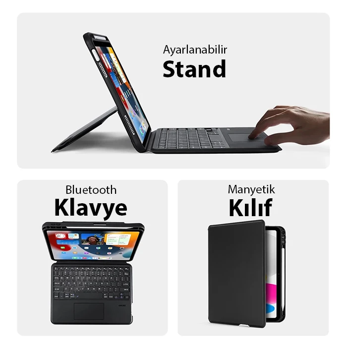 Dux Ducis iPad 10(2022) DK Series Kablosuz Bluetooth Klavye Touchpad Kılıf-(5775) - Siyah
