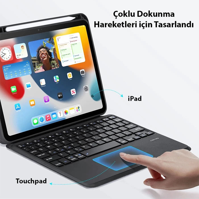Dux Ducis iPad 10(2022) DK Series Kablosuz Bluetooth Klavye Touchpad Kılıf-(5775) - Siyah