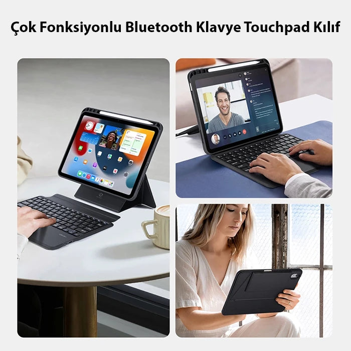 Dux Ducis iPad 10(2022) DK Series Kablosuz Bluetooth Klavye Touchpad Kılıf-(5775) - Siyah