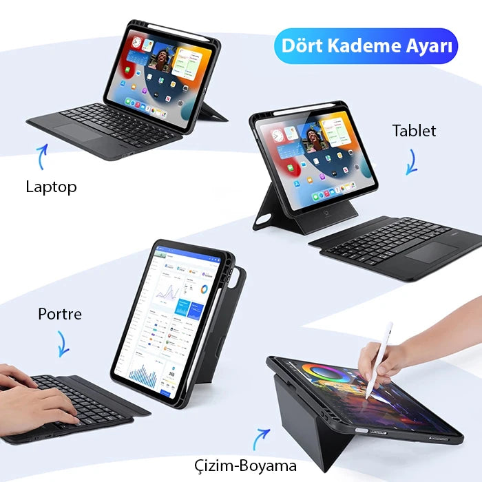 Dux Ducis iPad 10(2022) DK Series Kablosuz Bluetooth Klavye Touchpad Kılıf-(5775) - Siyah