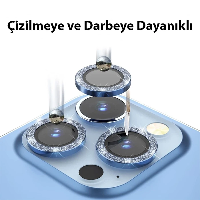 ALLY iPhone 14 Pro-14 Pro Max Diamond Taş İşlemeli Alüminyum Alaşımlı Kamera Lens Koruyucu-(5775) - Yeşil
