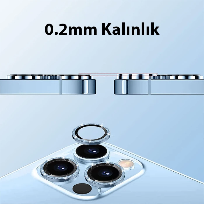 ALLY iPhone 14 Pro-14 Pro Max Diamond Taş İşlemeli Alüminyum Alaşımlı Kamera Lens Koruyucu-(5775) - Yeşil