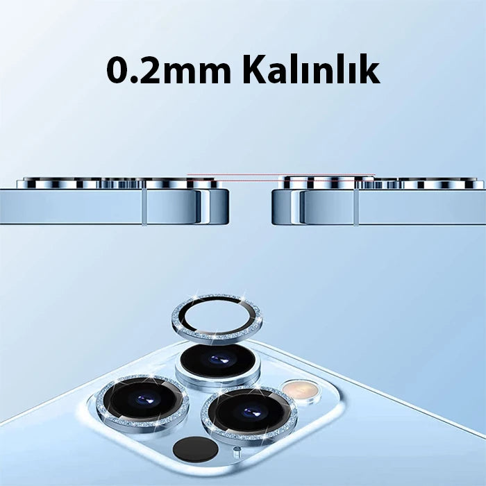ALLY iPhone 14 Pro-14 Pro Max Diamond Taş İşlemeli Alüminyum Alaşımlı Kamera Lens Koruyucu-(5775) - Yeşil