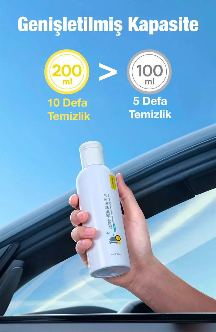 Baseus Araç Bakım Ön Cam Temizliği 200ml Yağ Çözücü ve Parlatıcı Sprey ve Sünger Oto Bakım Seti-(5775) - Beyaz