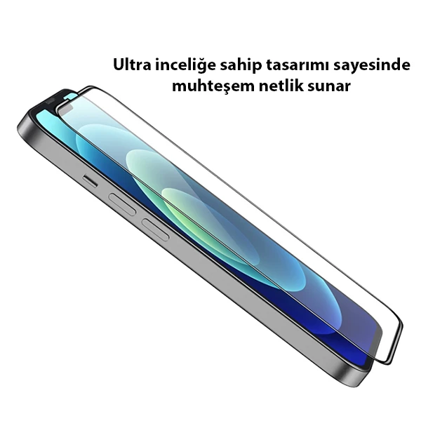 GOR iPhone 13 Mini 5.4 9D Hardening Tempered Full Cam Ekran Koruyucu-(5775) - Siyah