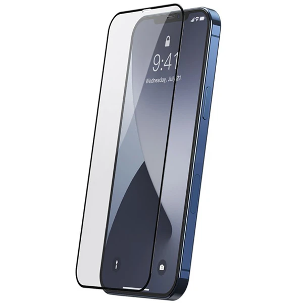 Baseus İPhone 12/12 Pro 6.1 Ekran Koruyucu 0.3MM Full Anti Blue Light Tempered Cam Ekran Koruyucu 2A-(5775) - Siyah