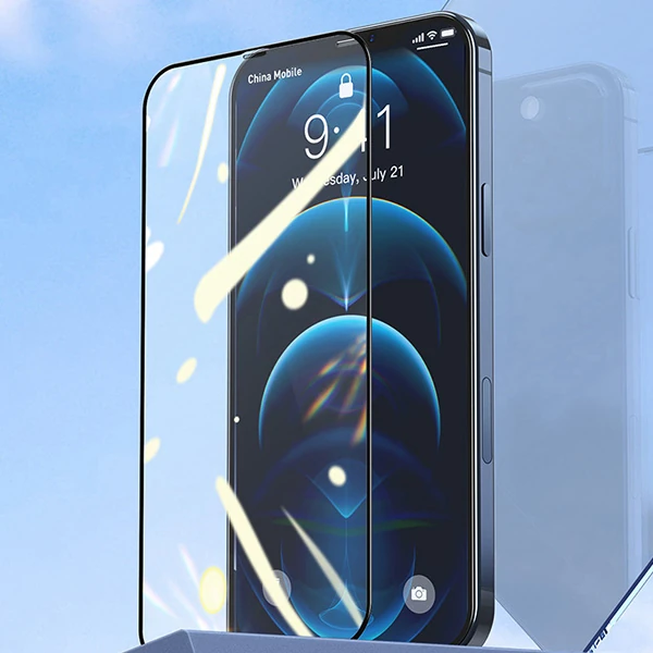 Baseus İPhone 12/12 Pro 6.1 Ekran Koruyucu 0.3MM Full Anti Blue Light Tempered Cam Ekran Koruyucu 2A-(5775) - Siyah