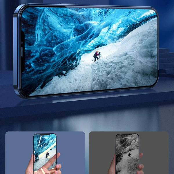 Baseus İPhone 12/12 Pro 6.1 Ekran Koruyucu 0.3MM Full Anti Blue Light Tempered Cam Ekran Koruyucu 2A-(5775) - Siyah