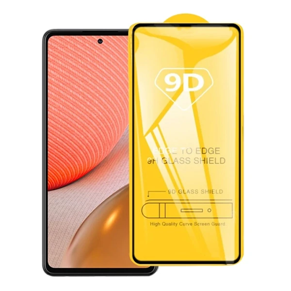 SM Galaxy A72 9D Full Glue Tempered Cam Ekran Koruyucu-(5775) - Siyah