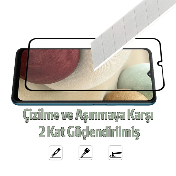 SM Galaxy A12 Full Glue Full Kaplama Tempered Cam Ekran Koruyucu-(5775) - Siyah