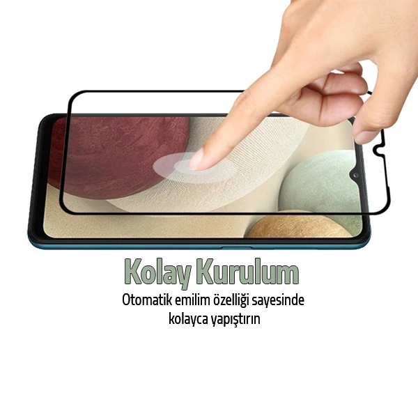 SM Galaxy A12 Full Glue Full Kaplama Tempered Cam Ekran Koruyucu-(5775) - Siyah