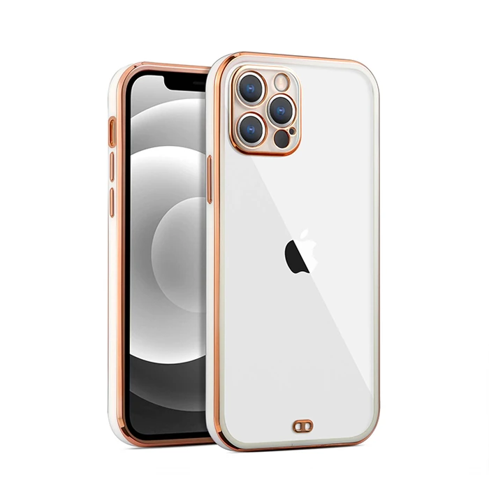 iPhone 12 Pro Max 6.7inç Gold Çerçeve Kamera Korumalı Bumper Kılıf-(5775) - Yeşil