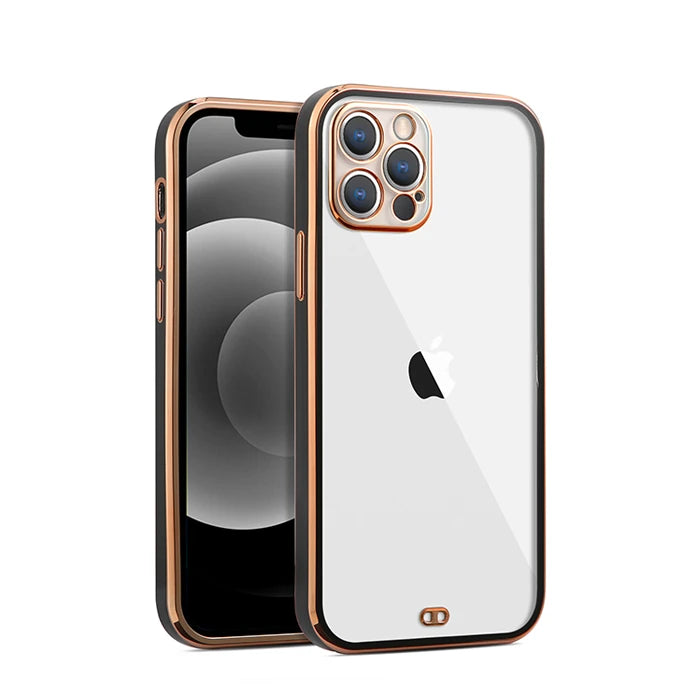 iPhone 12 Pro Max 6.7inç Gold Çerçeve Kamera Korumalı Bumper Kılıf-(5775) - Yeşil