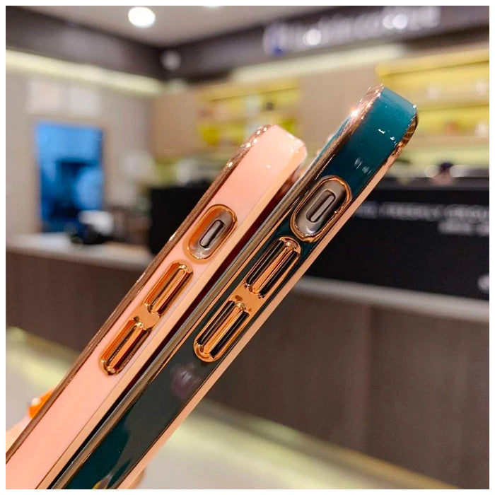 iPhone 12 Pro Max 6.7inç Gold Çerçeve Kamera Korumalı Bumper Kılıf-(5775) - Yeşil