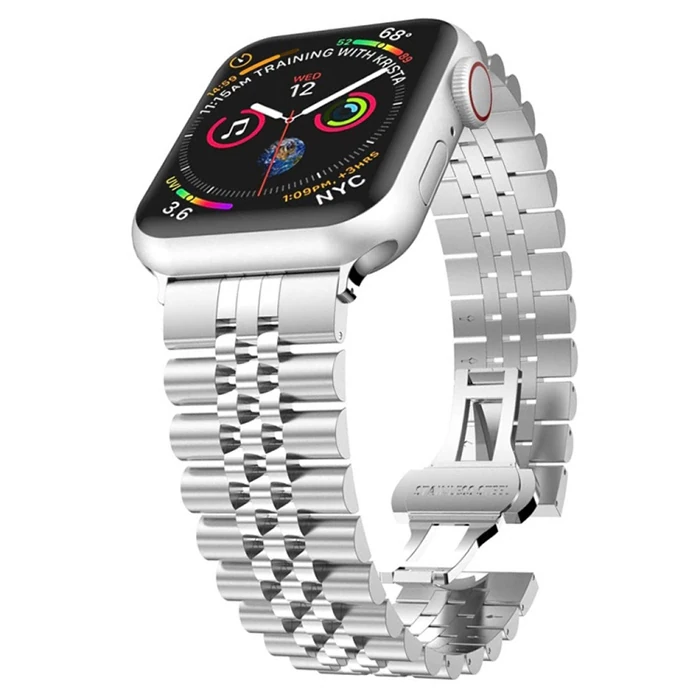 Ally Apple Watch 7-8 41mm 6-5-4 40mm Kayış Kordon Paslanmaz Çelik 3-2-1 38mm-(5775) - Siyah & Gold
