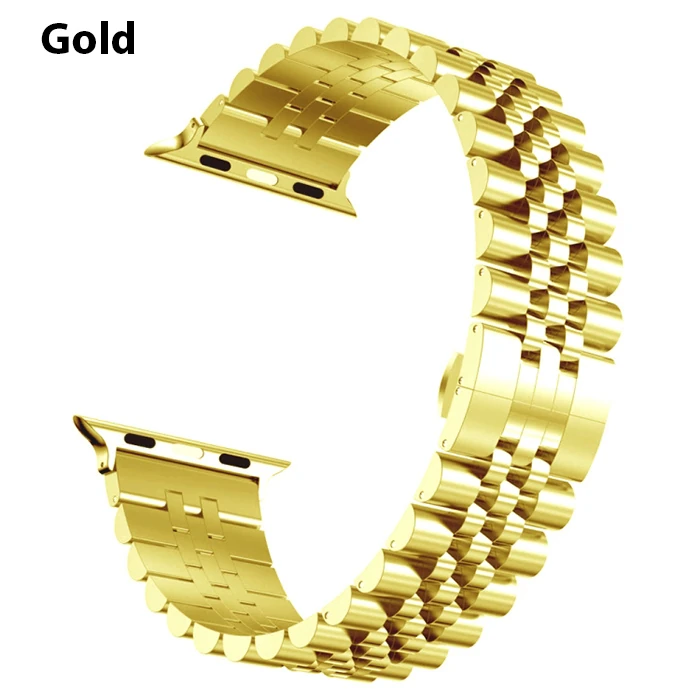 Ally Apple Watch 7-8 41mm 6-5-4 40mm Kayış Kordon Paslanmaz Çelik 3-2-1 38mm-(5775) - Siyah & Gold