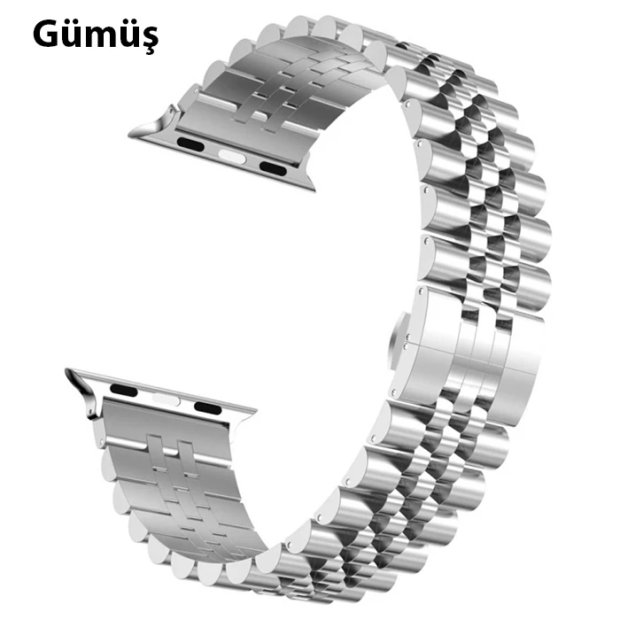 Ally Apple Watch 7-8 41mm 6-5-4 40mm Kayış Kordon Paslanmaz Çelik 3-2-1 38mm-(5775) - Siyah & Gold