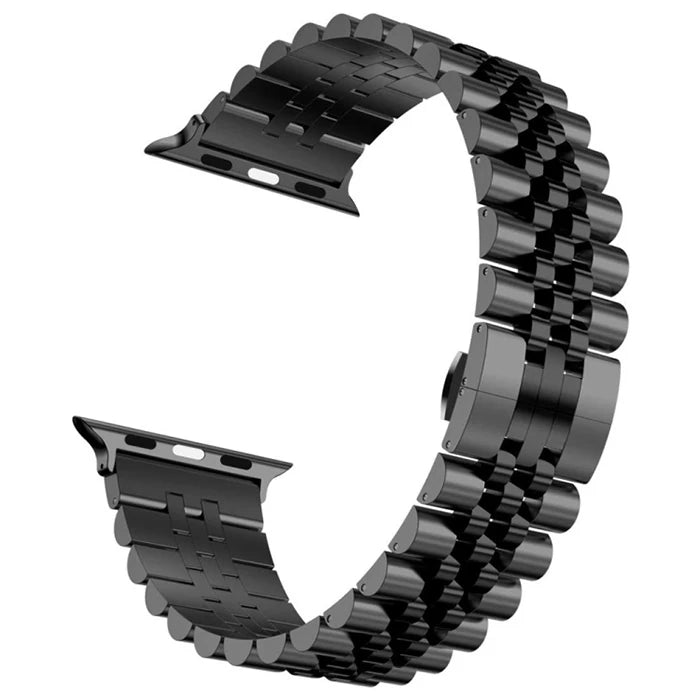 Ally Apple Watch 7-8 41mm 6-5-4 40mm Kayış Kordon Paslanmaz Çelik 3-2-1 38mm-(5775) - Siyah & Gold