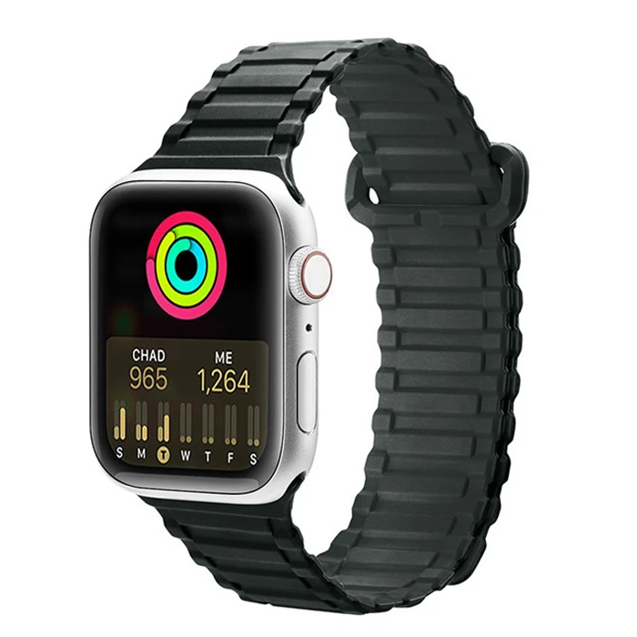 Dux Ducis Apple Watch 42/44/45MM için Manyetik Armor Silikon Kordon Kayış-(5775) - Mor-Açık Pembe