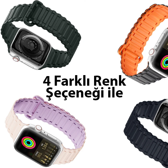 Dux Ducis Apple Watch 42/44/45MM için Manyetik Armor Silikon Kordon Kayış-(5775) - Mor-Açık Pembe