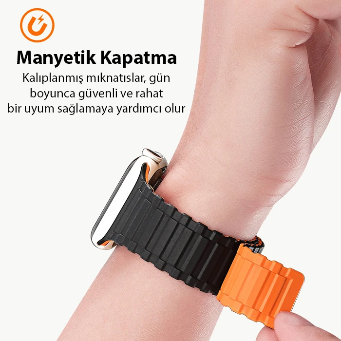 Dux Ducis Apple Watch 42/44/45MM için Manyetik Armor Silikon Kordon Kayış-(5775) - Mor-Açık Pembe