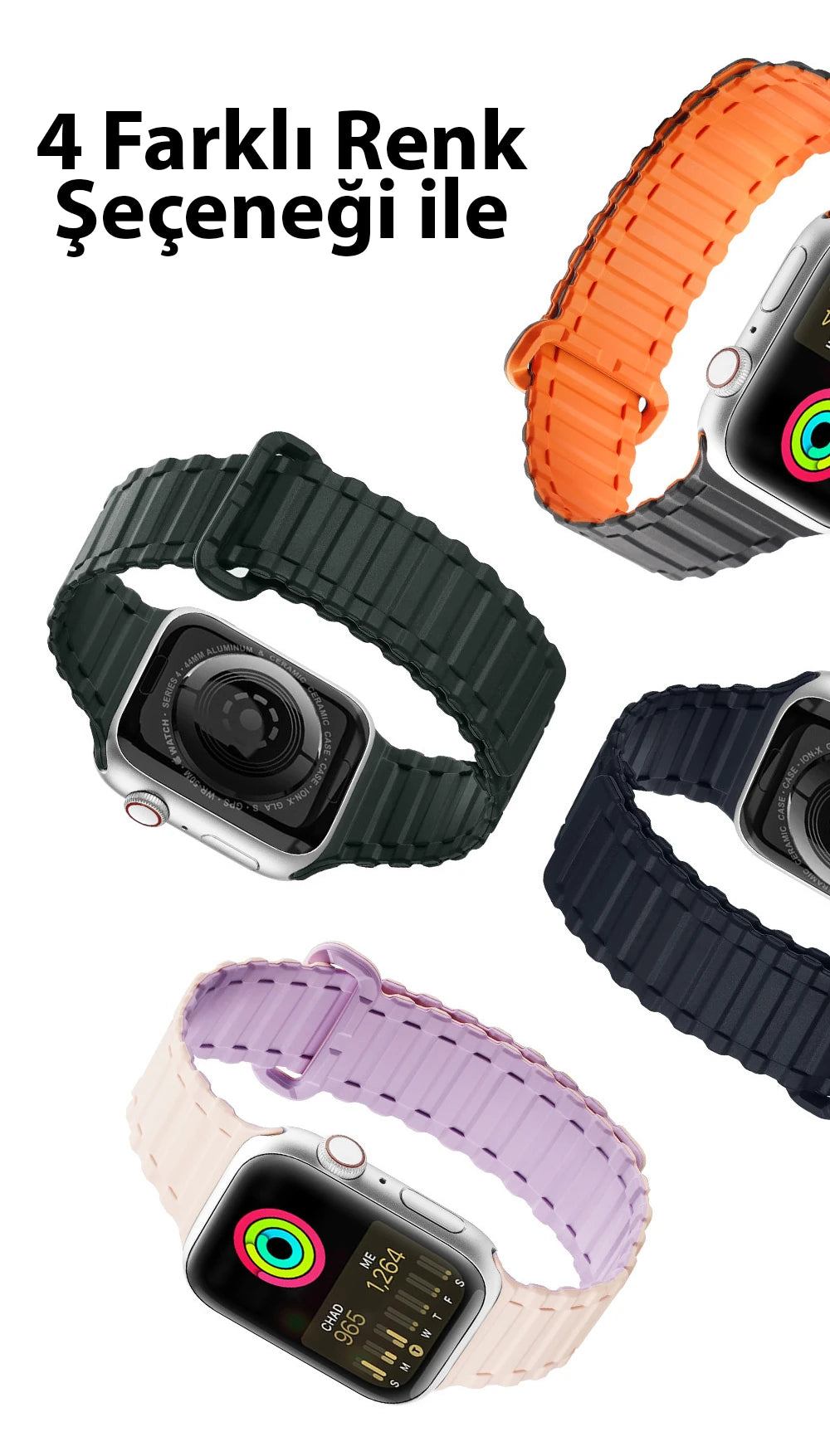 Dux Ducis Apple Watch 42/44/45MM için Manyetik Armor Silikon Kordon Kayış-(5775) - Mor-Açık Pembe