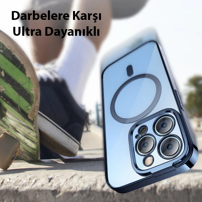 Baseus Glitter iPhone 14 Pro 6.1 Magsafe Silikon Kılıf + Tempered Ekran Koruyucu Set-(5775) - Mavi