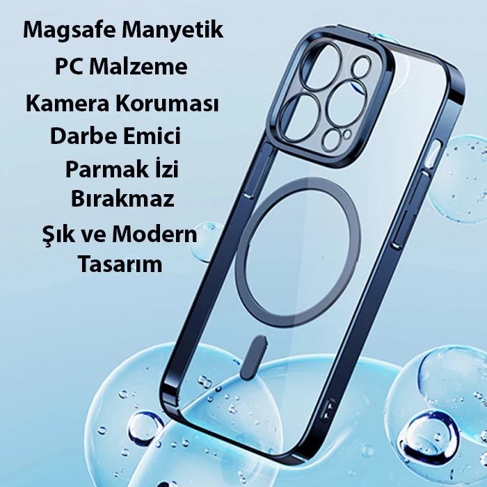 Baseus Glitter iPhone 14 Pro 6.1 Magsafe Silikon Kılıf + Tempered Ekran Koruyucu Set-(5775) - Mavi