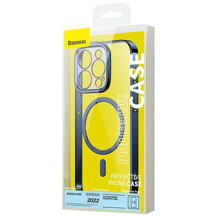 Baseus Glitter iPhone 14 Pro 6.1 Magsafe Silikon Kılıf + Tempered Ekran Koruyucu Set-(5775) - Mavi