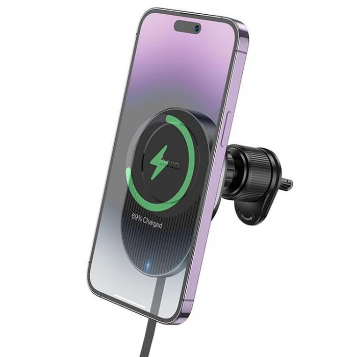HOCO HW12 Kablosuz Şarjlı Araç İçi Havalandırma Manyetik Telefon Tutucu-(5775) - Siyah