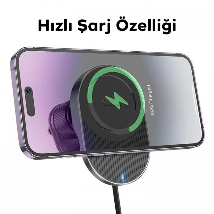 HOCO HW12 Kablosuz Şarjlı Araç İçi Havalandırma Manyetik Telefon Tutucu-(5775) - Siyah