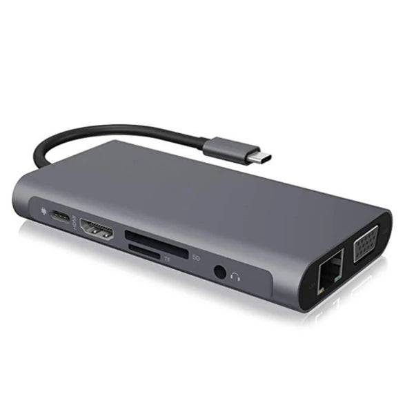 ALLY 10 İN 1 HDMI VGA RJ45 PD USB 3.0 HUB Adaptör Çoklayıcı-(5775) - Gri