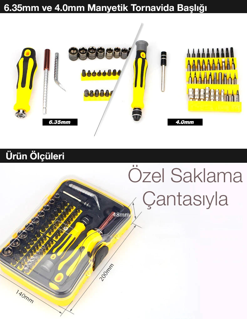 ALLY 70 Parça Elektronikçi Endüstriyel Tornavida Tamir Seti-(5775) - Siyah-Sarı