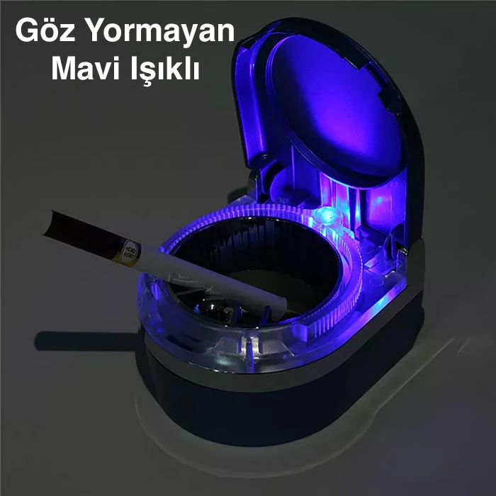 Ally SD-1201 Led Işıklı Kapaklı Araç Küllük Oto Araba Kül Tablası-(5775) - Siyah
