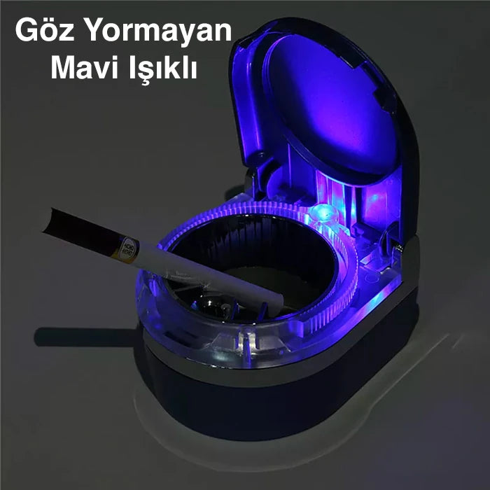Ally SD-1201 Led Işıklı Kapaklı Araç Küllük Oto Araba Kül Tablası-(5775) - Siyah