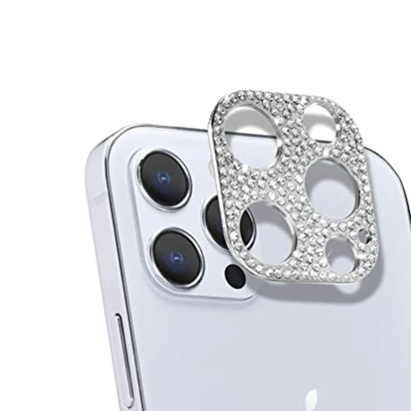 ALLY İPhone 12 Pro Max Kamera Koruyucu Lens Diamond Taş İşlemeli-(5775) - Gri