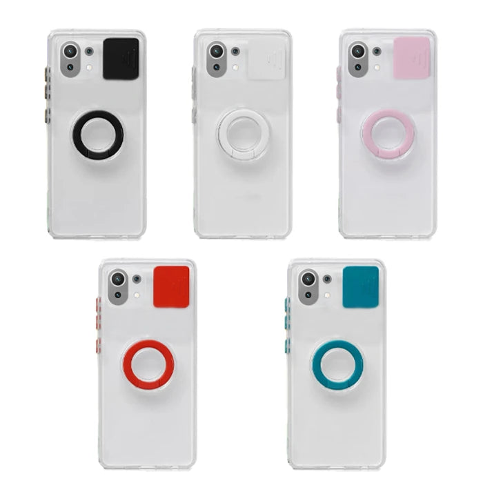 Xiaomi Mi 11 Lite Kılıf Sürgülü Kamera Lens Korumalı Yüzük Standlı Silikon Kılıf-(5775) - Yeşil