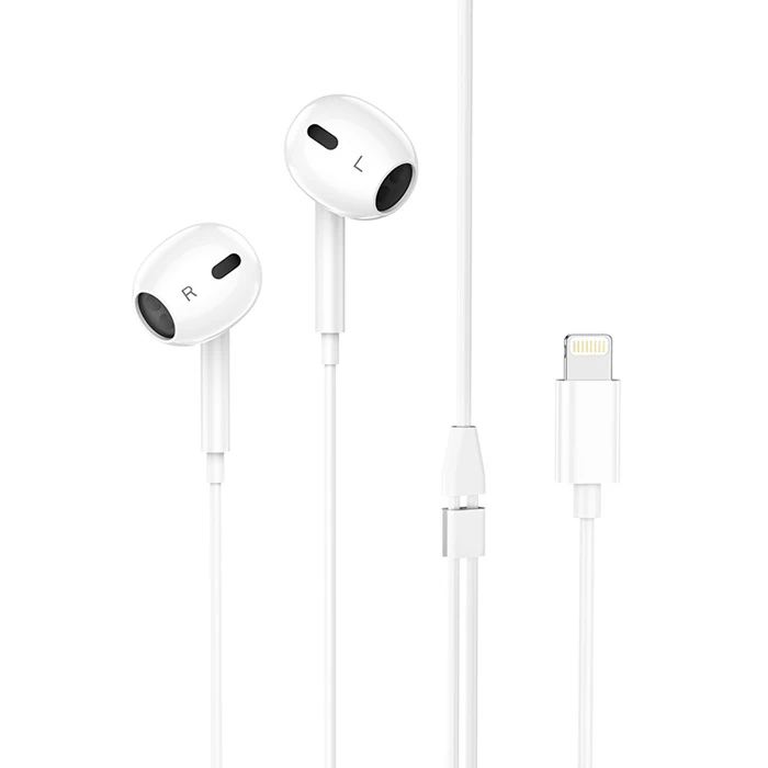 HOCO M1 Max iPhone Lightning Kulakiçi Mikrofonlu Kablolu Kulaklık-(5775) - Beyaz