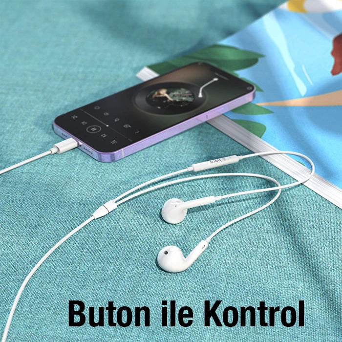 HOCO M1 Max iPhone Lightning Kulakiçi Mikrofonlu Kablolu Kulaklık-(5775) - Beyaz