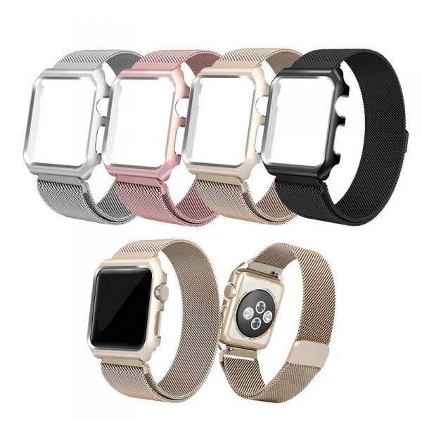 Ally Apple Watch 6-5-4 44mm Watch Ultra 49mm Metal Kayış Milano Loop+metal Kılıf-(5775) - Siyah