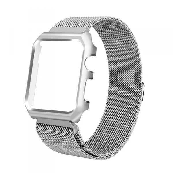 Ally Apple Watch 6-5-4 44mm Watch Ultra 49mm Metal Kayış Milano Loop+metal Kılıf-(5775) - Siyah