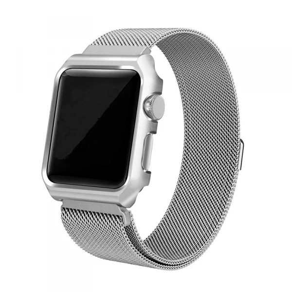 Ally Apple Watch 6-5-4 44mm Watch Ultra 49mm Metal Kayış Milano Loop+metal Kılıf-(5775) - Siyah