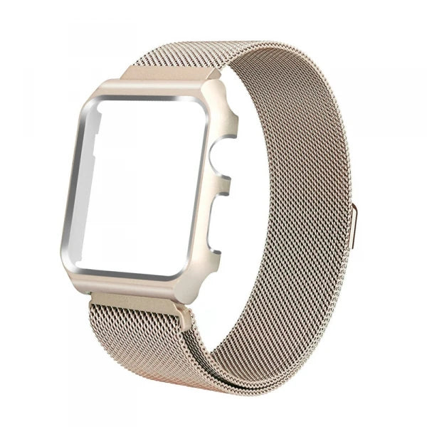 Ally Apple Watch 6-5-4 44mm Watch Ultra 49mm Metal Kayış Milano Loop+metal Kılıf-(5775) - Siyah