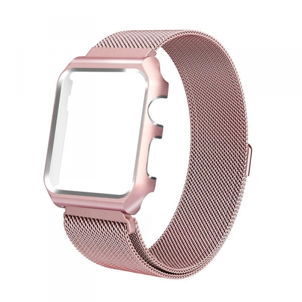 Ally Apple Watch 6-5-4 44mm Watch Ultra 49mm Metal Kayış Milano Loop+metal Kılıf-(5775) - Siyah