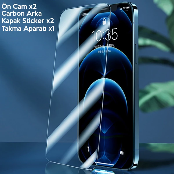 GOR İPhone 12/12 Pro 6.1 Best Full Tempered Cam Ekran Koruyucu 2Adet+Takma Aparatı-(5775) - Şeffaf 2