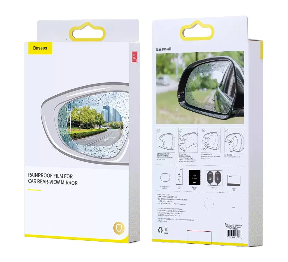 Baseus 95x95mm Araç Oto Yan Dikiz Ayna Yağmur Su Kaydırıcı Sis Önleyici Film 2 Adet Set-(5775) - Şeffaf 2