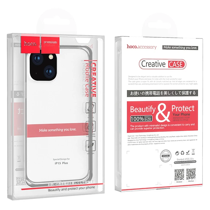 HOCO Light Series TPU iPhone 15 Plus Şeffaf Kılıf-(5775) - Siyah